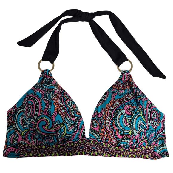 Liz Claiborne Other - Liz Claiborne Paisley Bikini Halter Top Women's Size 8 Blue Pink Black